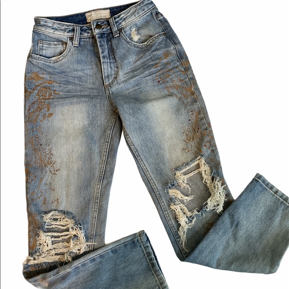 Free People Denim - Free People distressed /painted jeans